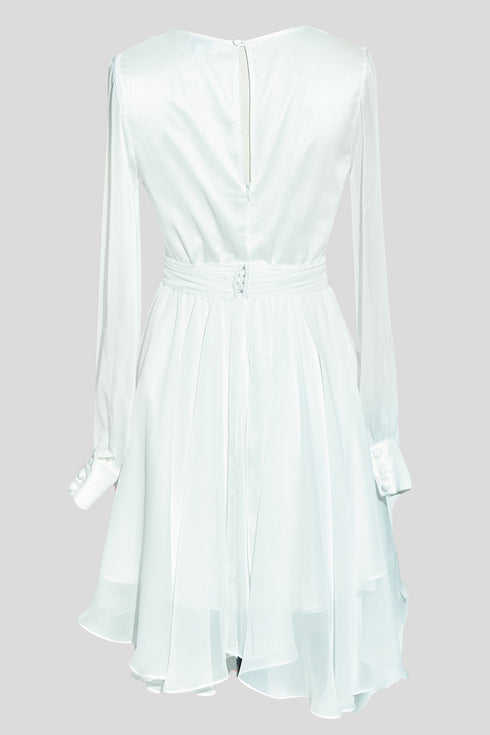 CHIFFON V-NECK LONG SLEEVE MINI DRESS - Barrus London